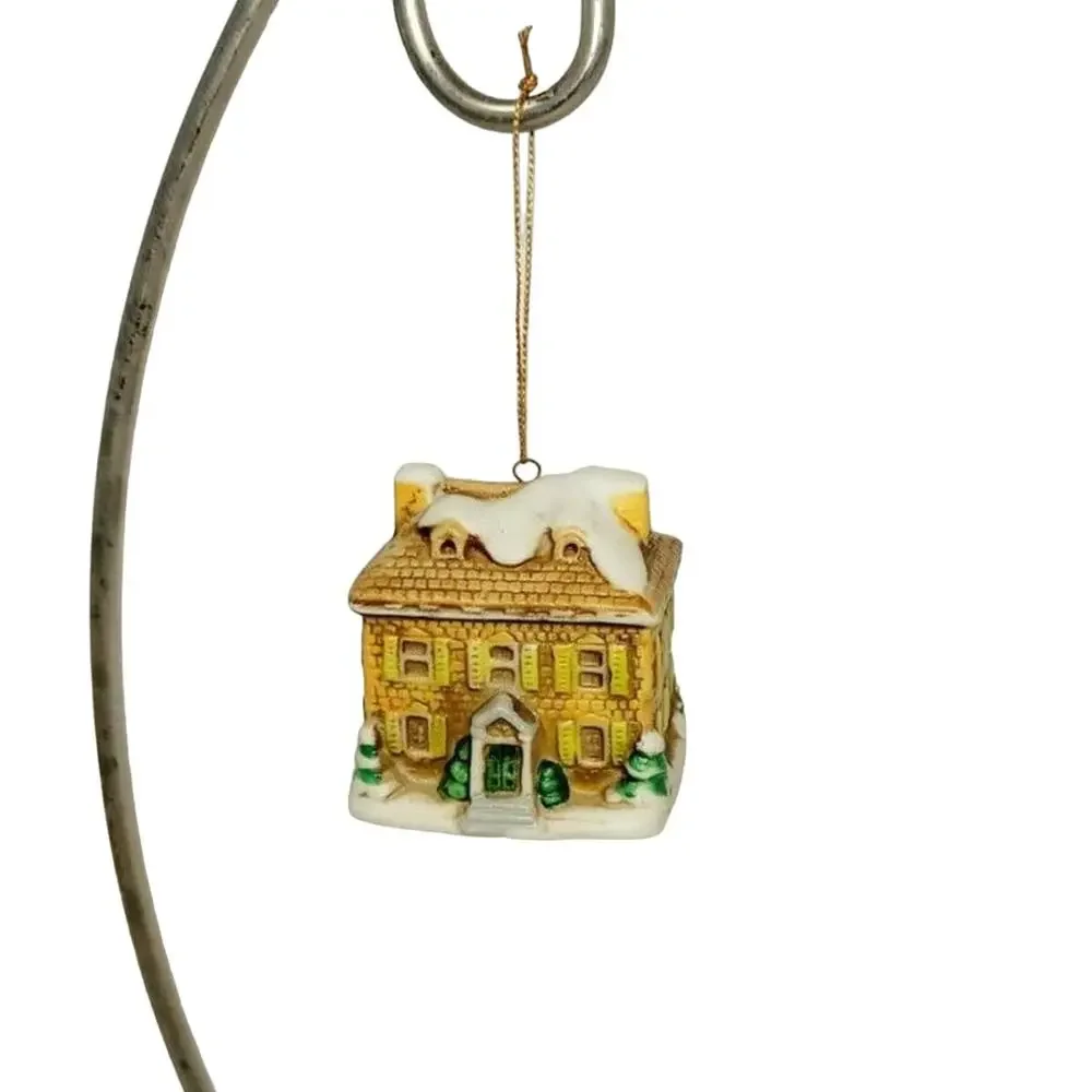 Vintage Christmas Ornament Colonial Style House 1986 Lefton Winter Snow